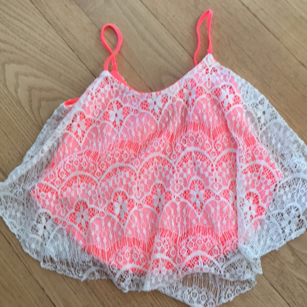 Bright pink and white tank top